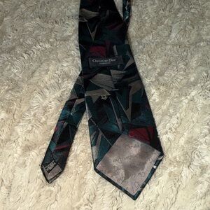 Dior Men's Tie - Black, Green, and Red Geometric Design